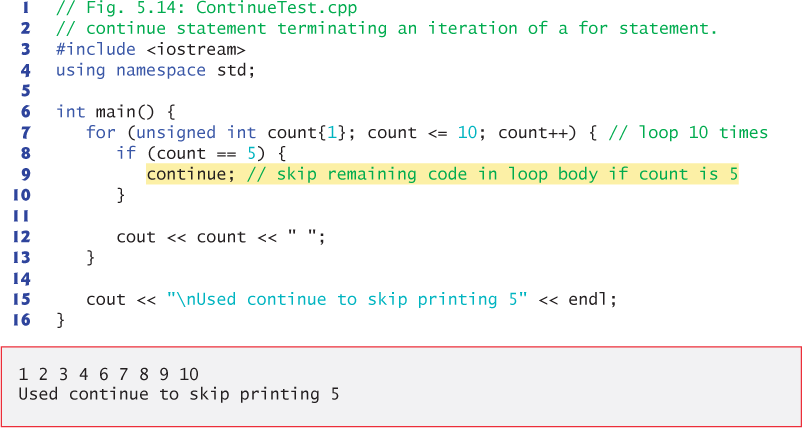 5.10 break and continue Statements - C++ How to Program, 10/e [Book]