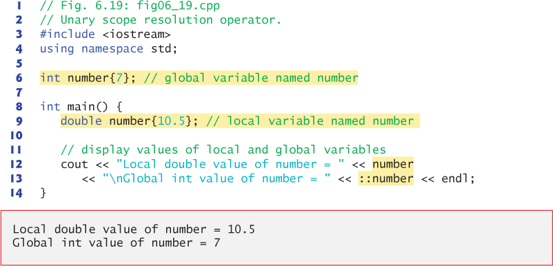 6.15 Unary Scope Resolution Operator - C++ How to Program, 10/e [Book]