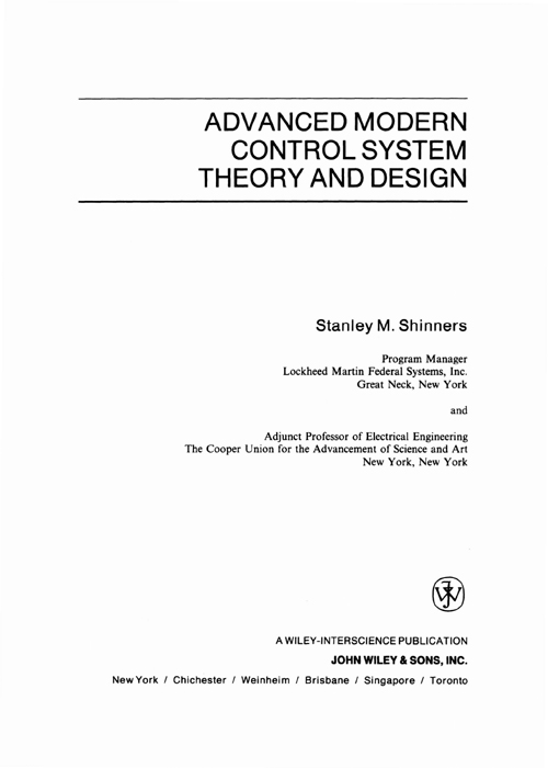 Title Page - Advanced Modern Control System Theory and Design [Book]