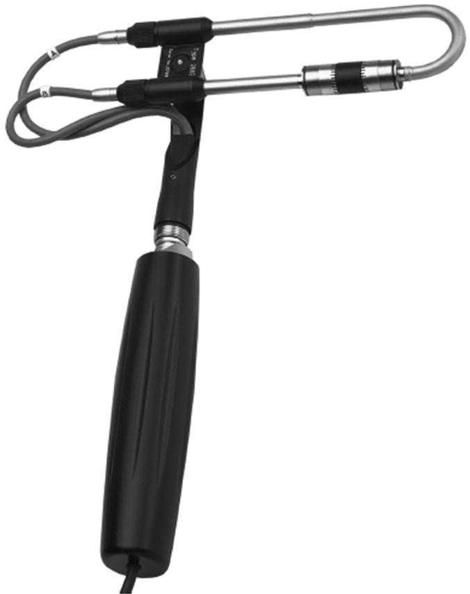 Schematic illustration of sound intensity probe with the microphones in the face-to-face configuration.