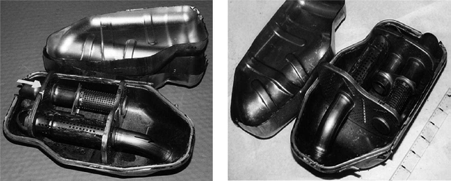 Photos depict examples of common commercial automobile mufflers.
