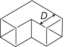 Schematic illustration of a geometrical figure with the duct D mm in which the Miter bend or miter with small chord turning vanes.