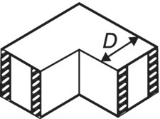 Schematic illustration of a lined miter bends with lining thickness equal to D divided by 10.