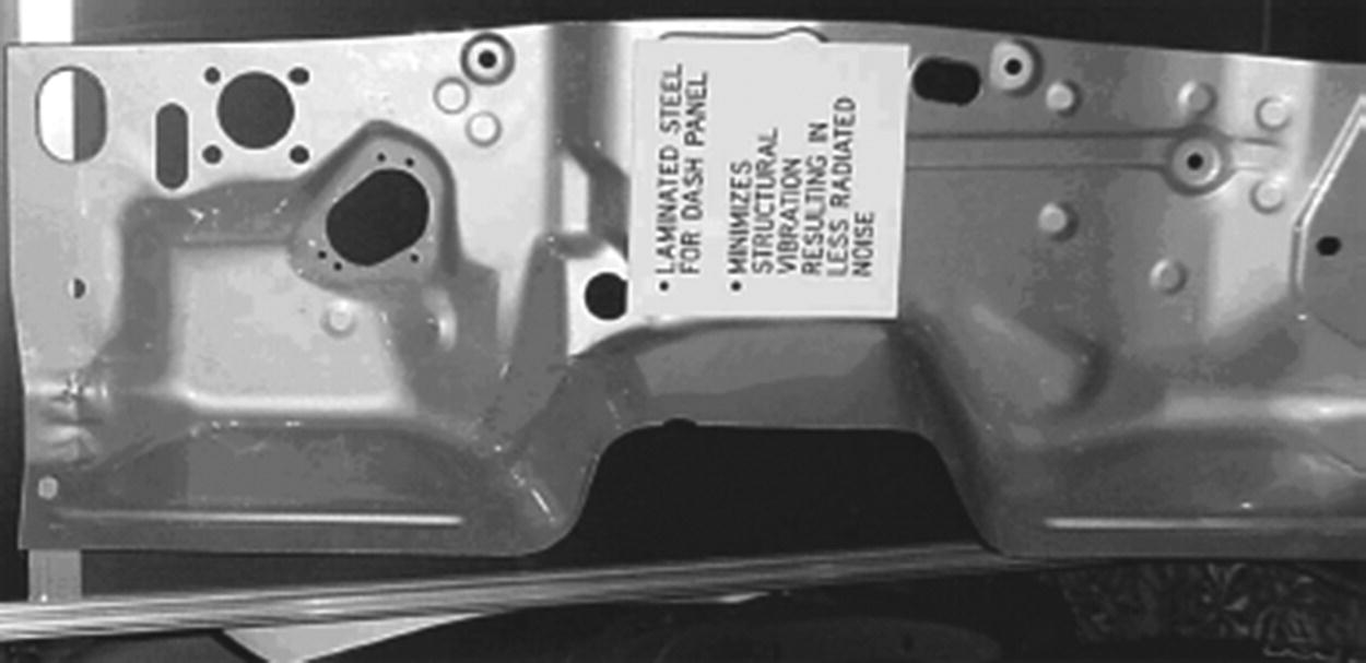 Photo depicts dashboard panel made of laminated vibration damped steel.