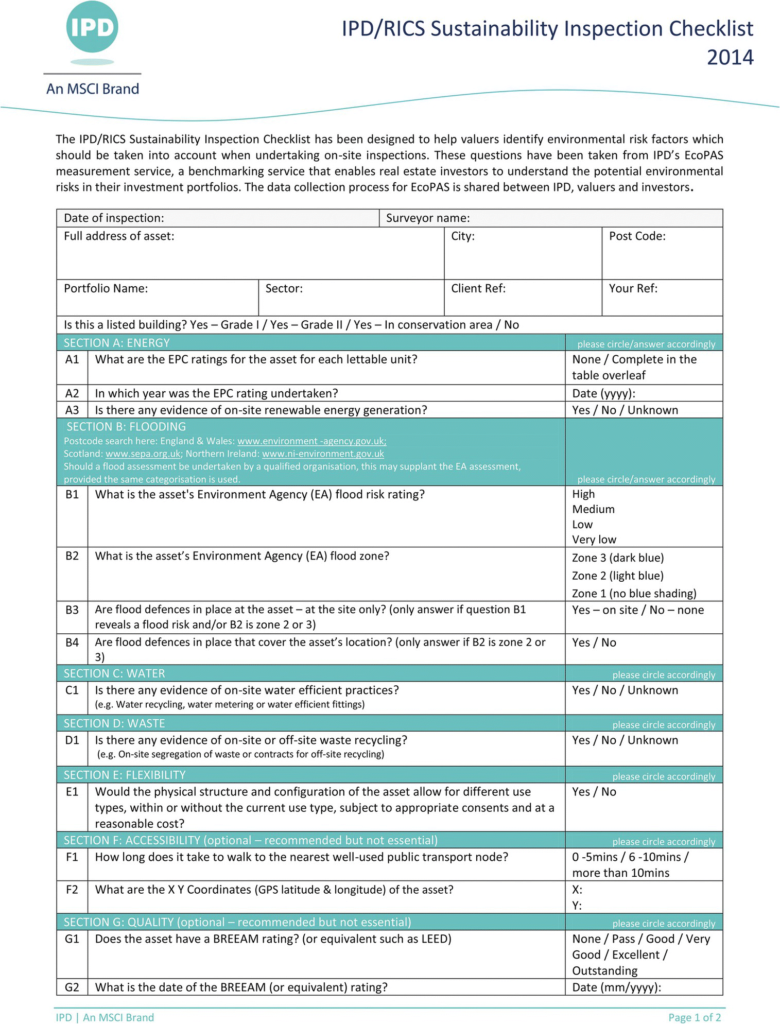 Appendix B: IPD/RICS Sustainability Inspection Checklist 2014 - Design ...