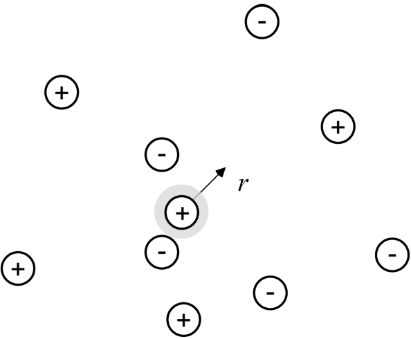 Figure depicting central ion surrounded by charges.