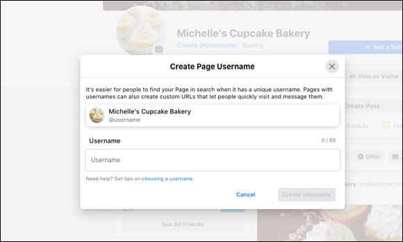Snapshot of Choose your brand’s name for your custom username.
