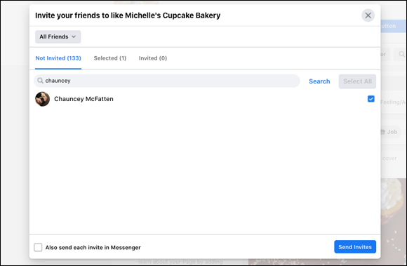 Snapshot of using the Invite Friends to Like Your Page box to invite friends to join your community.