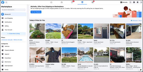 Snapshot of finding virtually anything in Facebook’s version of the classified ad.