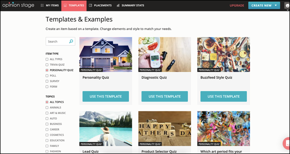 Snapshot of using ready-made quiz templates to put together fun quizzes for your Facebook page.