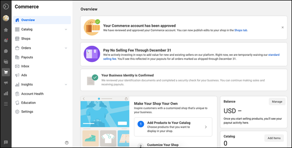 Snapshot of the Commerce Manager dashboard.