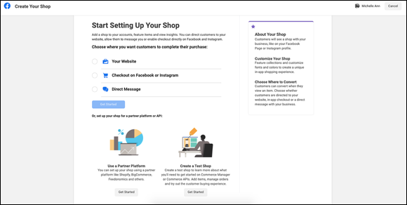 Snapshot of Setting up your Facebook Shop.
