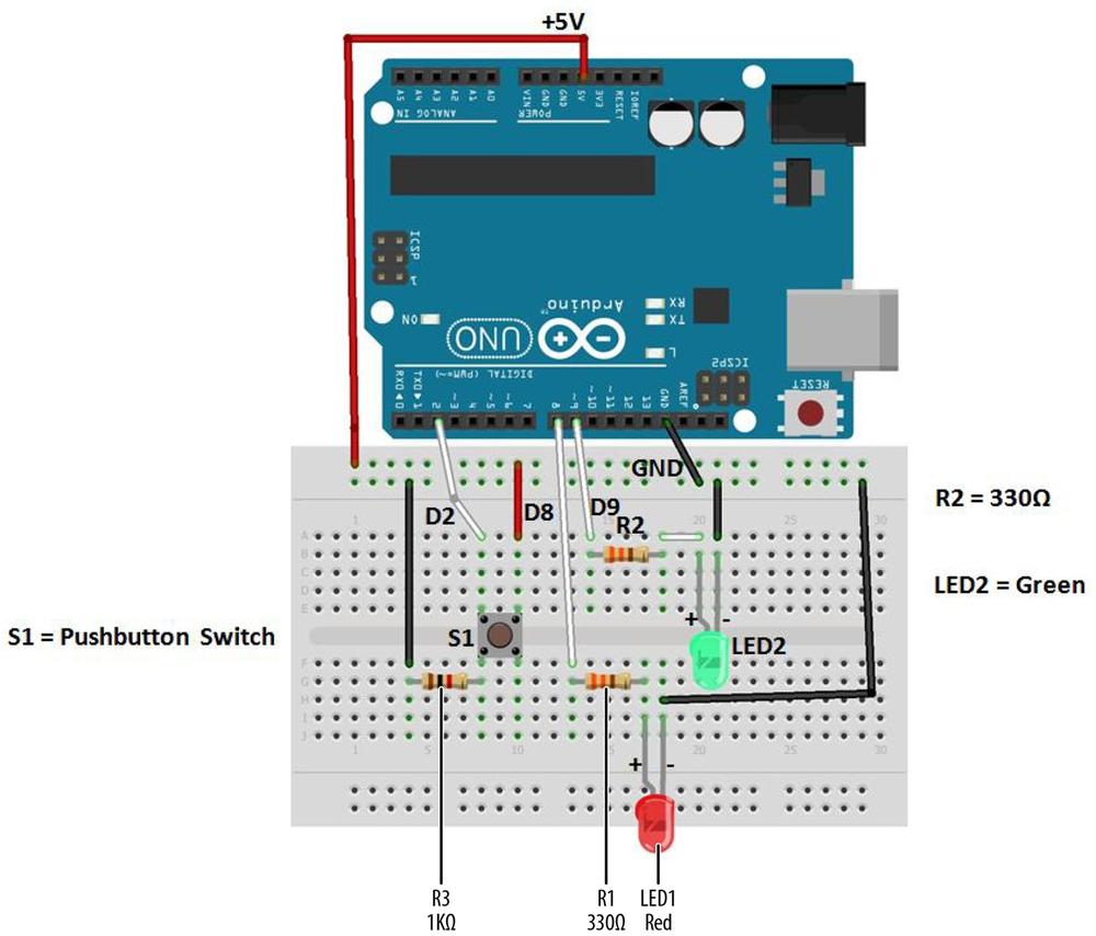 The NOT Logic Gate Fritzing wiring diagram