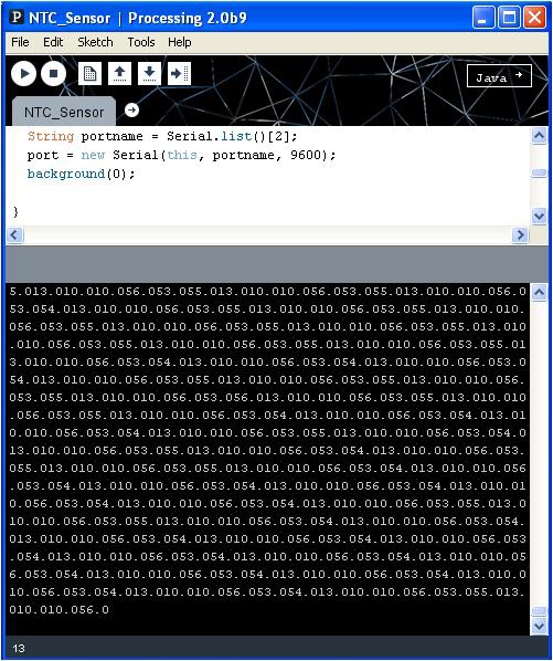 Thermistor data displayed on the Processing Console Monitor