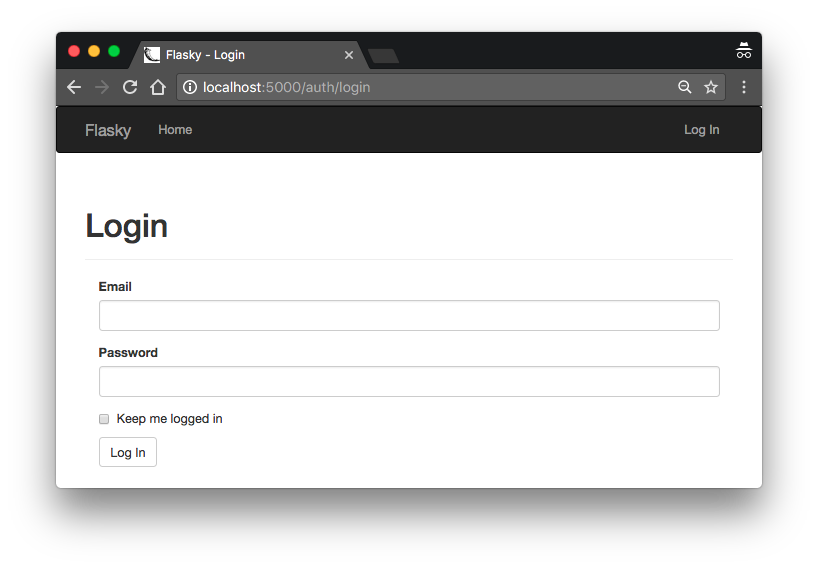 The login form
