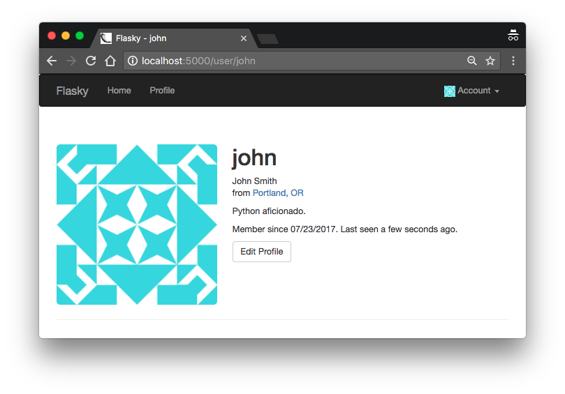 User profile page with avatar