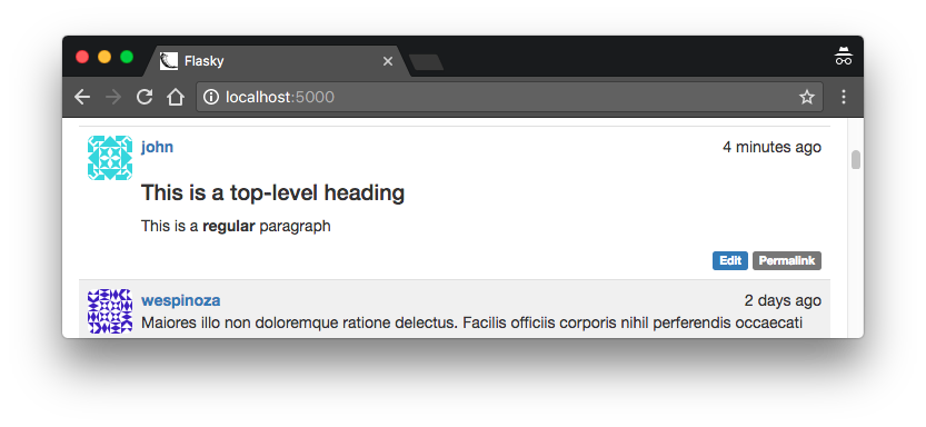 Edit and Permalink links in blog posts