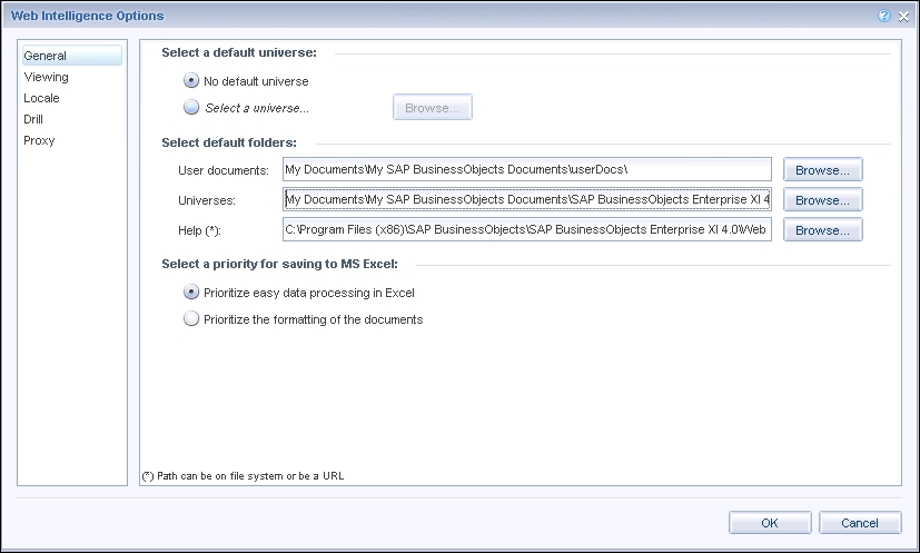 Adjusting options - SAP BusinessObjects Reporting Cookbook [Book]