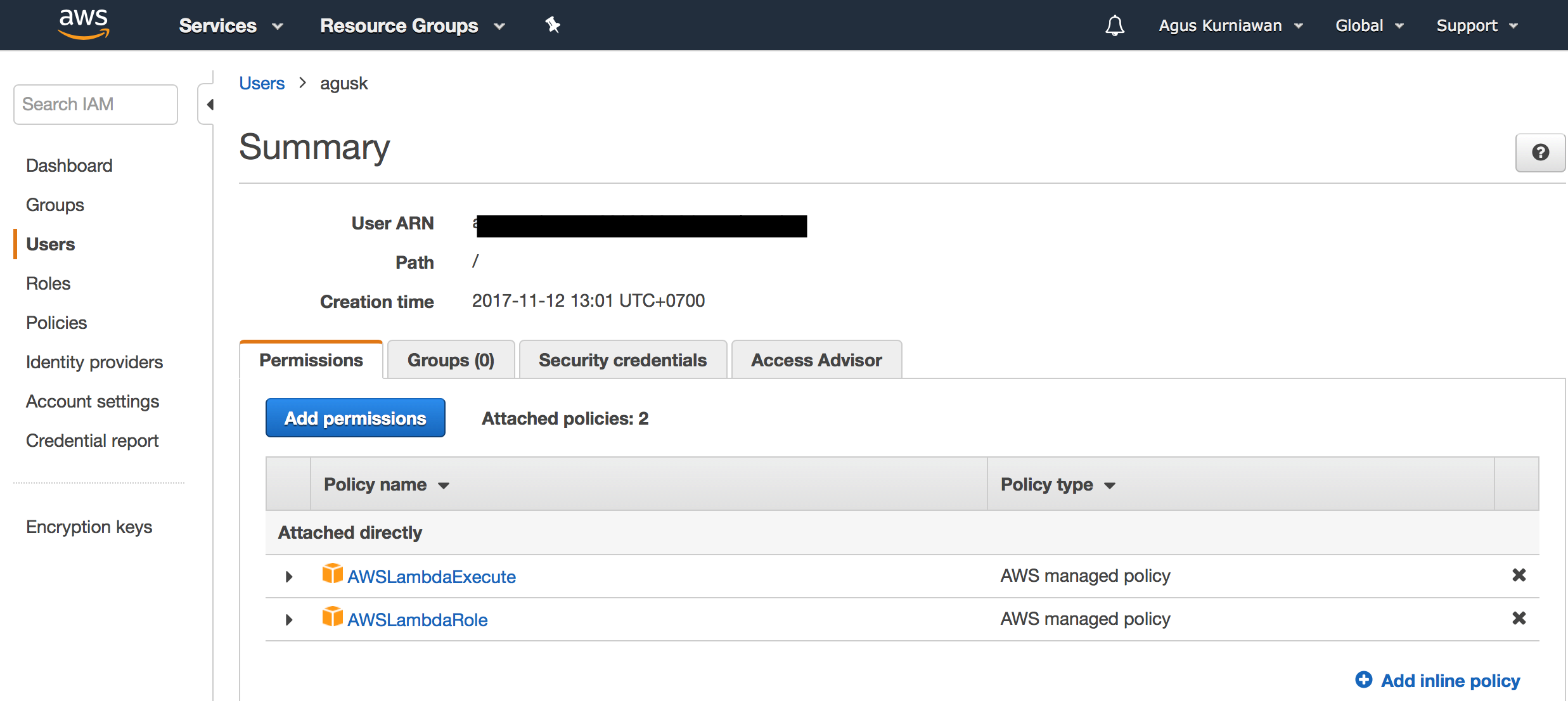 Configuring AWS Lambda security - Learning AWS IoT [Book]