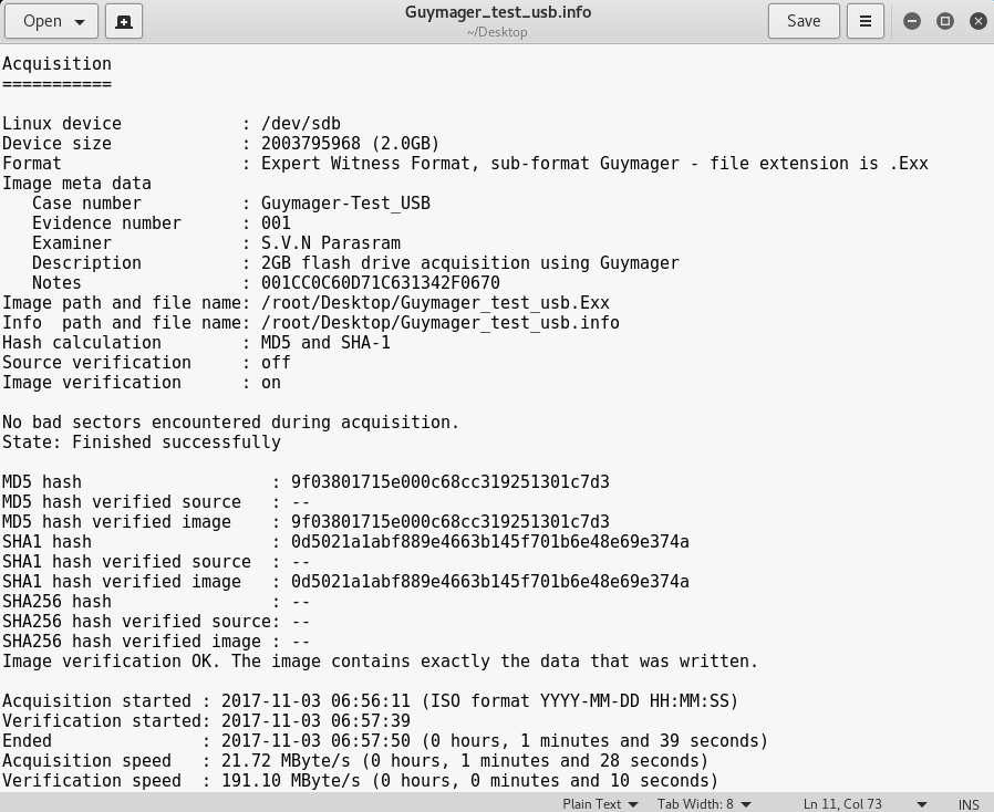 Hash verification - Digital Forensics with Kali Linux [Book]