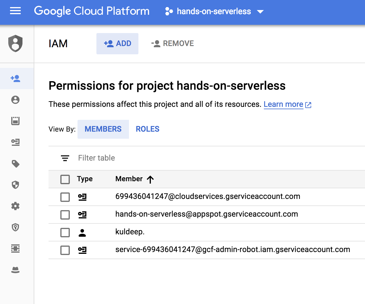 Creating a Google Cloud Functions user - Hands-On Serverless Computing ...