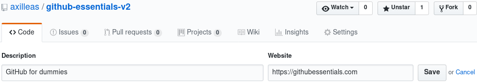 Changing the description and URL - GitHub Essentials - Second Edition ...