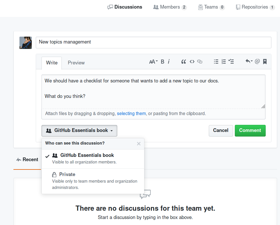 Team discussions - GitHub Essentials - Second Edition [Book]