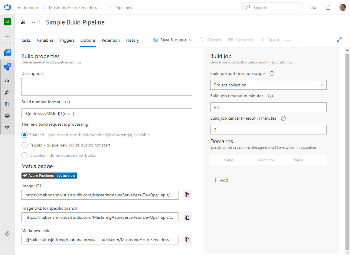 The Options tab - Mastering Azure Serverless Computing [Book]
