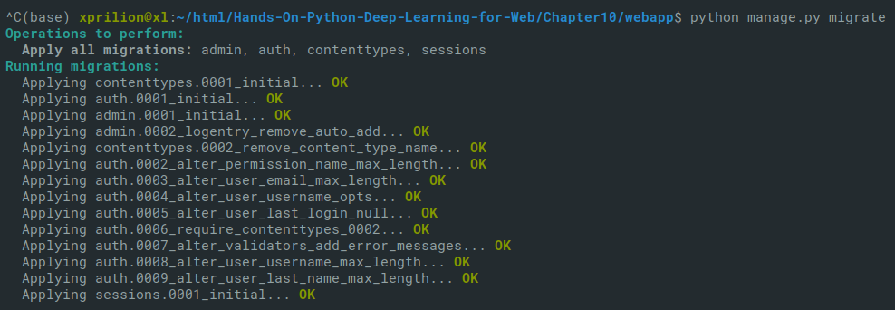 Creating the admin user and testing it - Hands-On Python Deep Learning ...