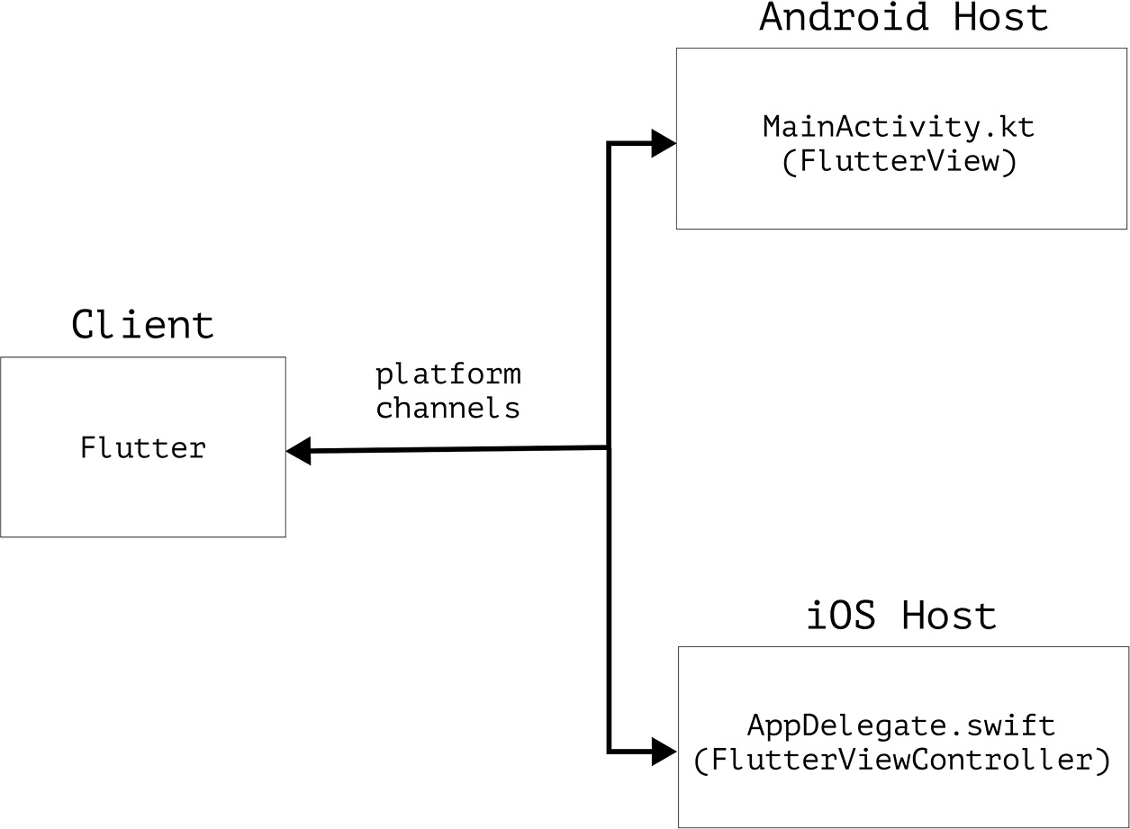 Figure 10.3 – A diagram showing the platform channels between the client and host