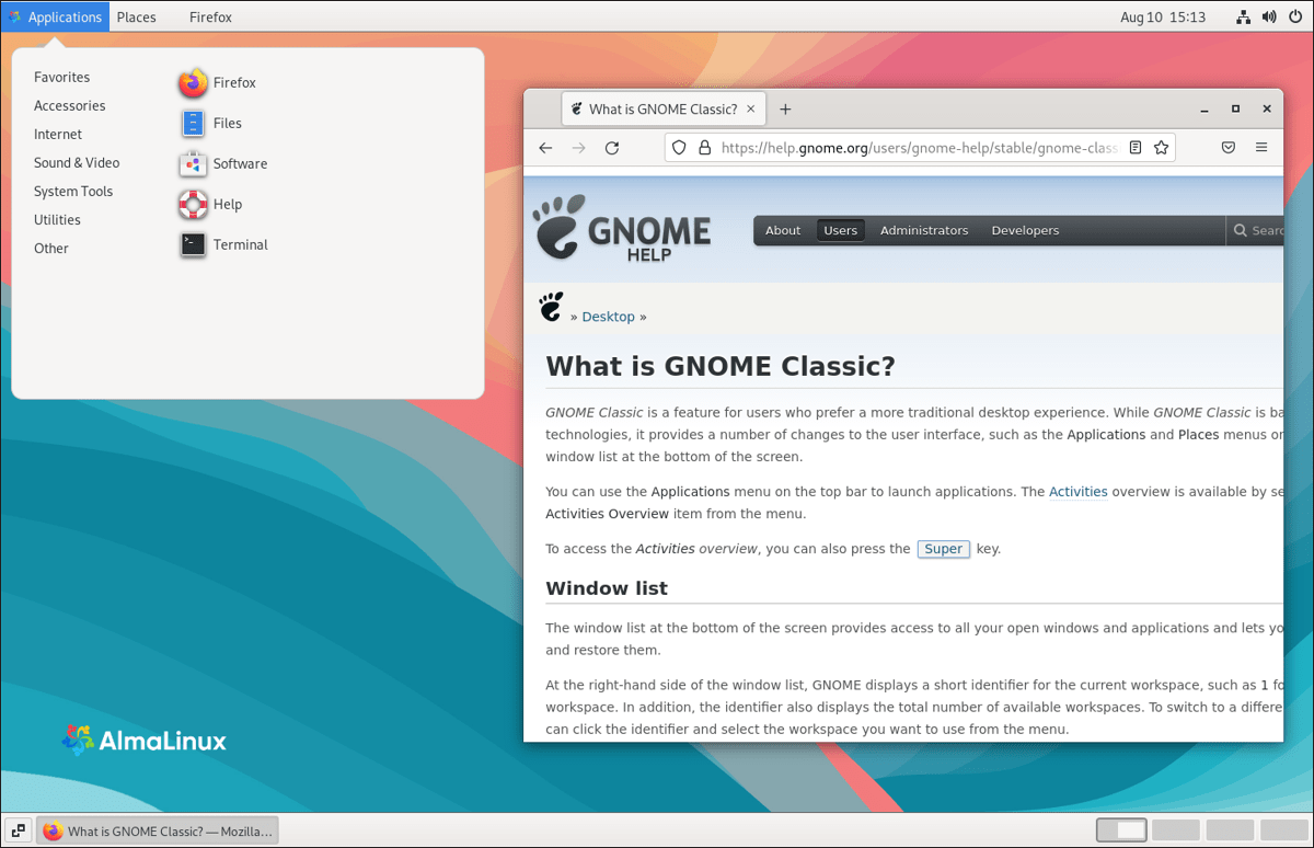 AlmaLinux in Optional GNOME Classic with Traditional Start Menu - Linux ...