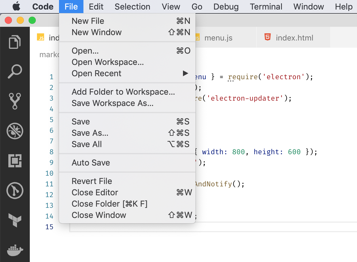 Providing menu separators - Electron Projects [Book]