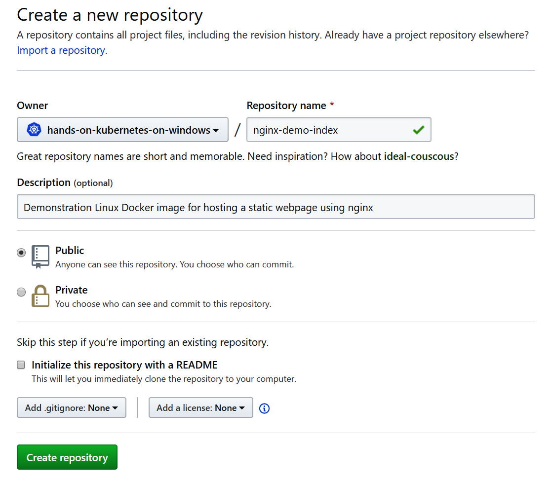 Creating a GitHub repository - Hands-On Kubernetes on Windows [Book]