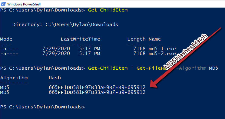  The matching MD5 sums for our files